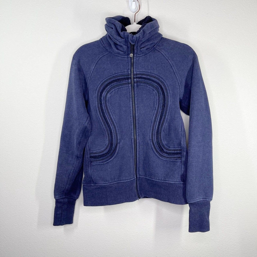 Lululemon‎ Cuddle Up Fleece Zip Athletic Jacket Sz 6 Blue Turtleneck Thumbholes